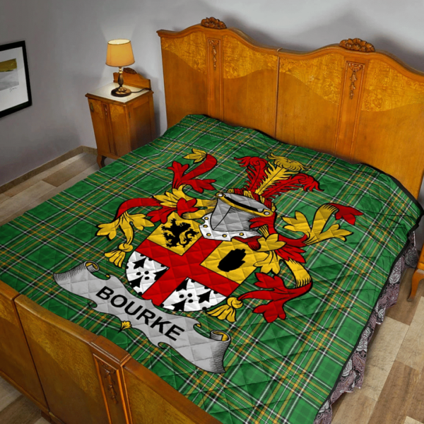 Bourke Irish Family Crest Premium Quilt - Irish National Tartan - Image 2