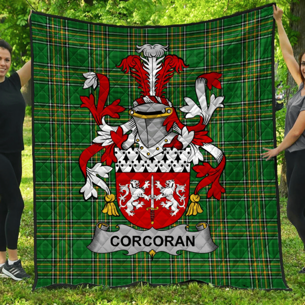 Corcoran Or Mccorcoran Irish Family Crest Premium Quilt - Irish National Tartan