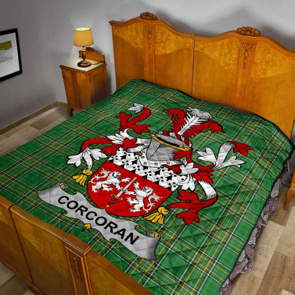 Corcoran Or Mccorcoran Irish Family Crest Premium Quilt - Irish National Tartan - Image 2