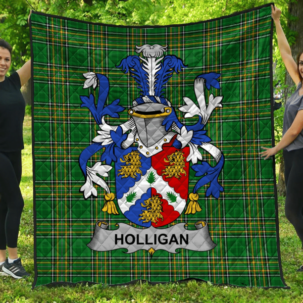 Holligan Or O'Halligan Irish Family Crest Premium Quilt - Irish National Tartan