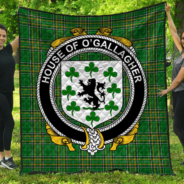 House Of O'Gallagher Irish Family Crest Premium Quilt - Irish National Tartan