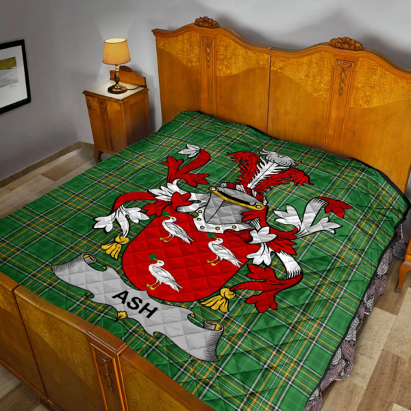 Ash Irish Family Crest Premium Quilt - Irish National Tartan - Image 2