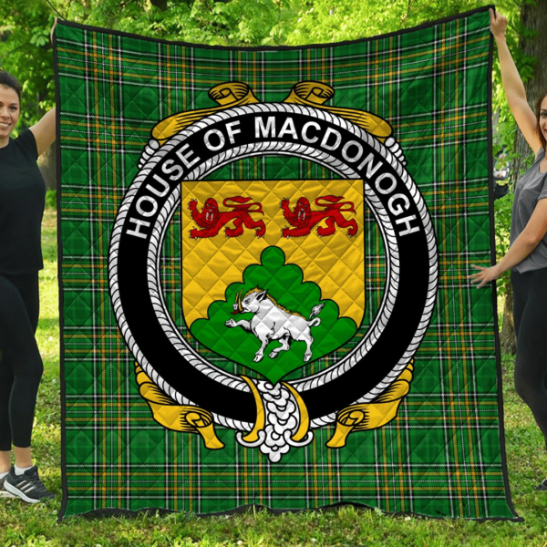 House Of Macdonogh (Connacht) Irish Family Crest Premium Quilt - Irish National Tartan