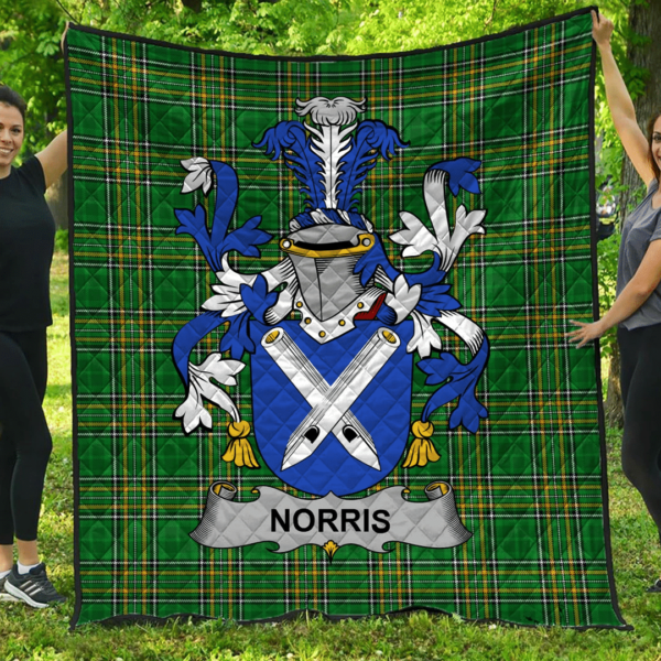 Norris Irish Family Crest Premium Quilt - Irish National Tartan