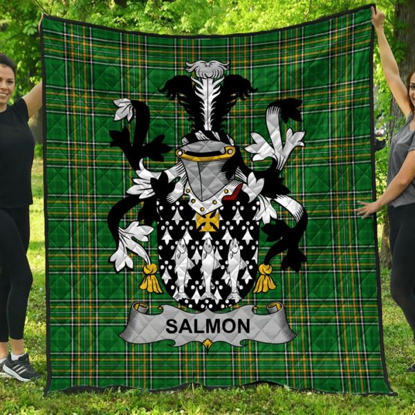 Salmon Irish Family Crest Premium Quilt - Irish National Tartan