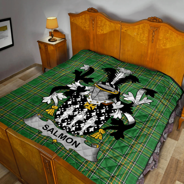 Salmon Irish Family Crest Premium Quilt - Irish National Tartan - Image 2