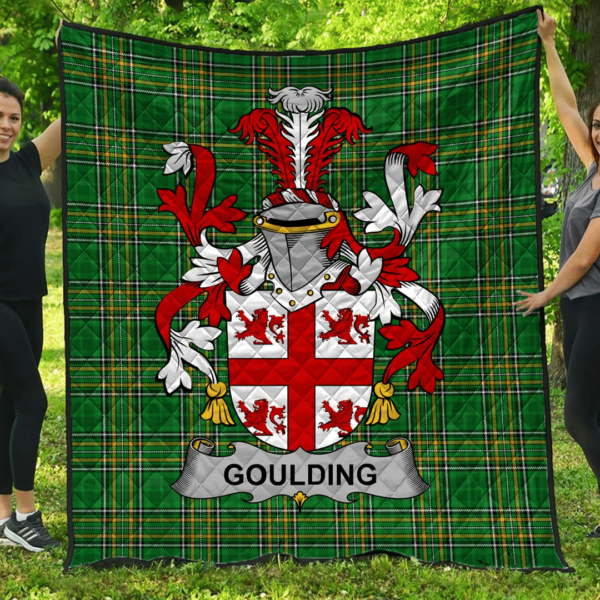 Goulding Or O'Goillin Irish Family Crest Premium Quilt - Irish National Tartan