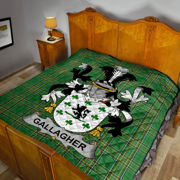 Gallagher Or O'Gallagher Irish Family Crest Premium Quilt - Irish National Tartan - Image 2