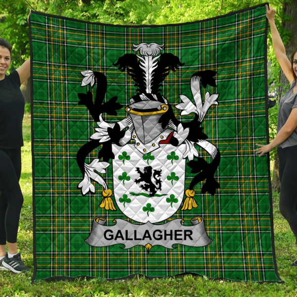 Gallagher Or O'Gallagher Irish Family Crest Premium Quilt - Irish National Tartan