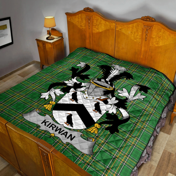 Kirwan Or O'Kerwin Irish Family Crest Premium Quilt - Irish National Tartan - Image 2