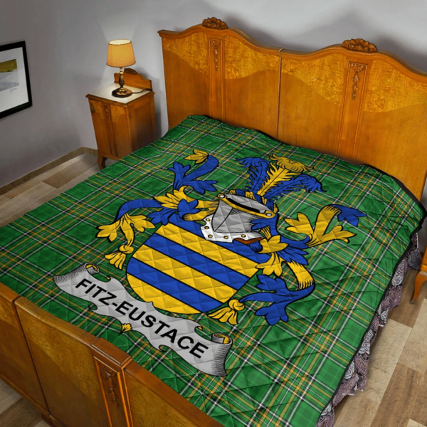 Fitz-Eustace Irish Family Crest Premium Quilt - Irish National Tartan - Image 2