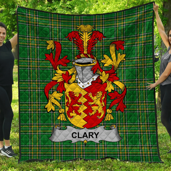 Clary Or O'Clary. Irish Family Crest Premium Quilt - Irish National Tartan