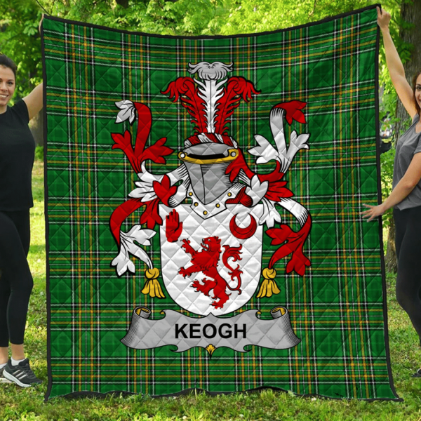 Keogh Or Mckeogh Irish Family Crest Premium Quilt - Irish National Tartan