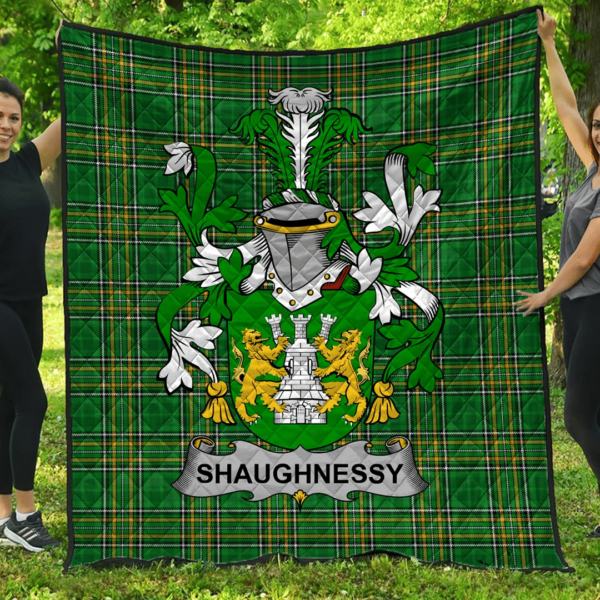 Shaughnessy Or O'Shaughnessy Irish Family Crest Premium Quilt - Irish National Tartan