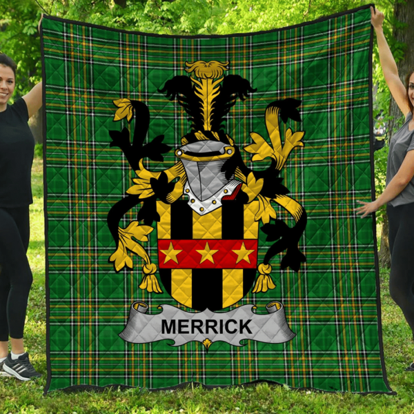 Merrick Or Meyrick Irish Family Crest Premium Quilt - Irish National Tartan