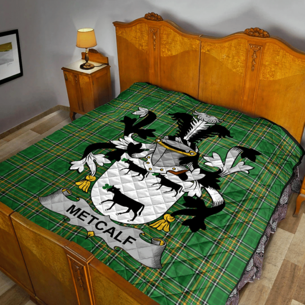 Metcalf Or Metcalfe Irish Family Crest Premium Quilt - Irish National Tartan - Image 2