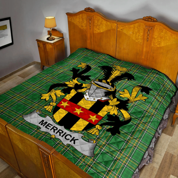 Merrick Or Meyrick Irish Family Crest Premium Quilt - Irish National Tartan - Image 2