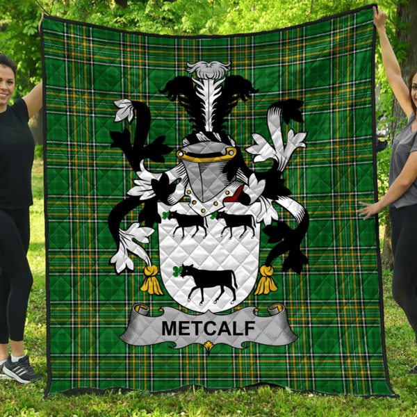 Metcalf Or Metcalfe Irish Family Crest Premium Quilt - Irish National Tartan