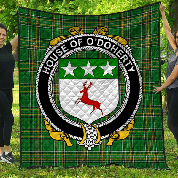 House Of O'Doherty Irish Family Crest Premium Quilt - Irish National Tartan