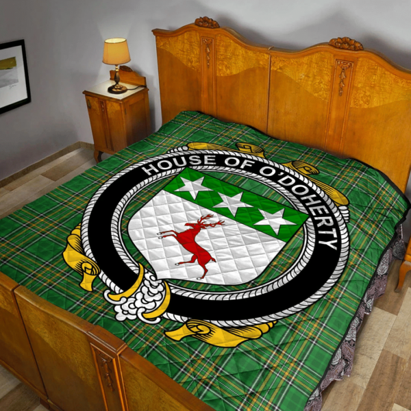 House Of O'Doherty Irish Family Crest Premium Quilt - Irish National Tartan - Image 2