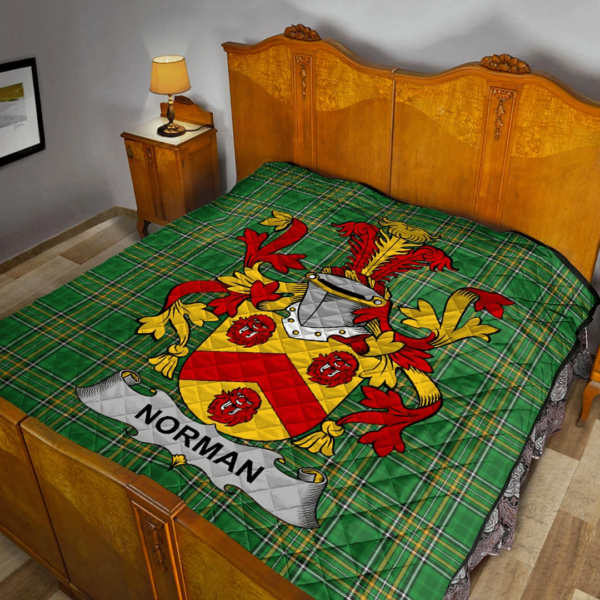 Norman Irish Family Crest Premium Quilt - Irish National Tartan - Image 2