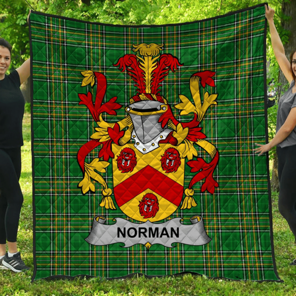 Norman Irish Family Crest Premium Quilt - Irish National Tartan