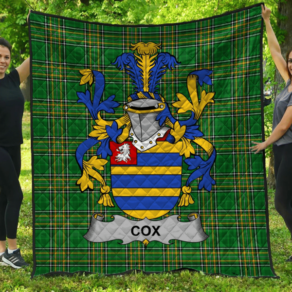 Cox Irish Family Crest Premium Quilt - Irish National Tartan