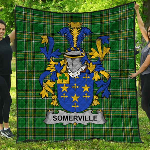 Somerville Irish Family Crest Premium Quilt - Irish National Tartan