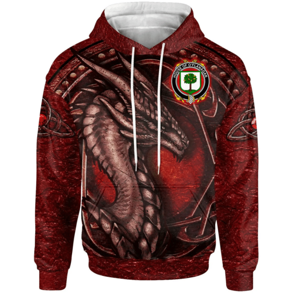 Ireland Hoodie - House of O'FLANAGAN Irish Family Crest Hoodie - Celtic Red Dragon