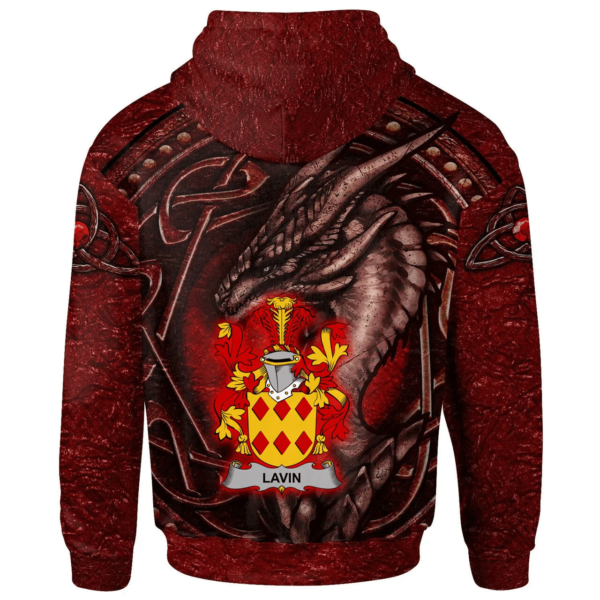 Ireland Hoodie - Lavin or O'Lavin Irish Family Crest Hoodie - Celtic Red Dragon - Image 2