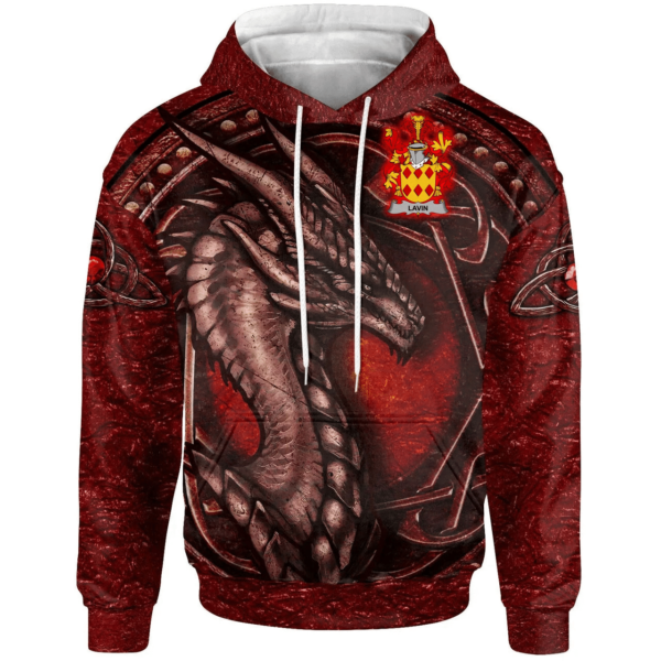 Ireland Hoodie - Lavin or O'Lavin Irish Family Crest Hoodie - Celtic Red Dragon