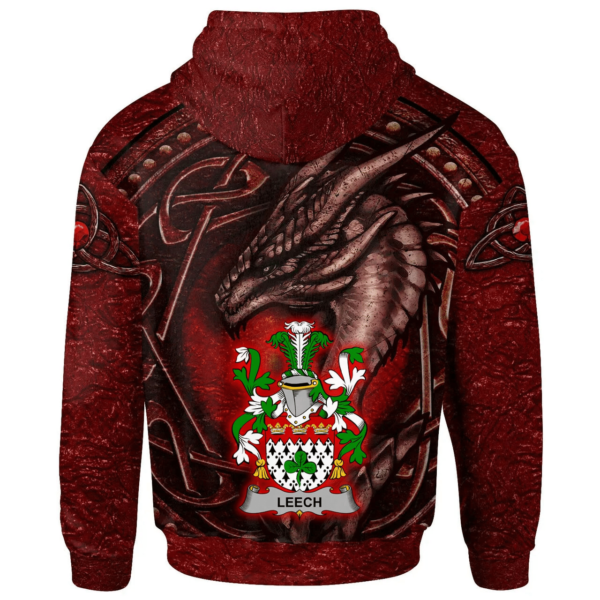 Ireland Hoodie - Leech Irish Family Crest Hoodie - Celtic Red Dragon - Image 2