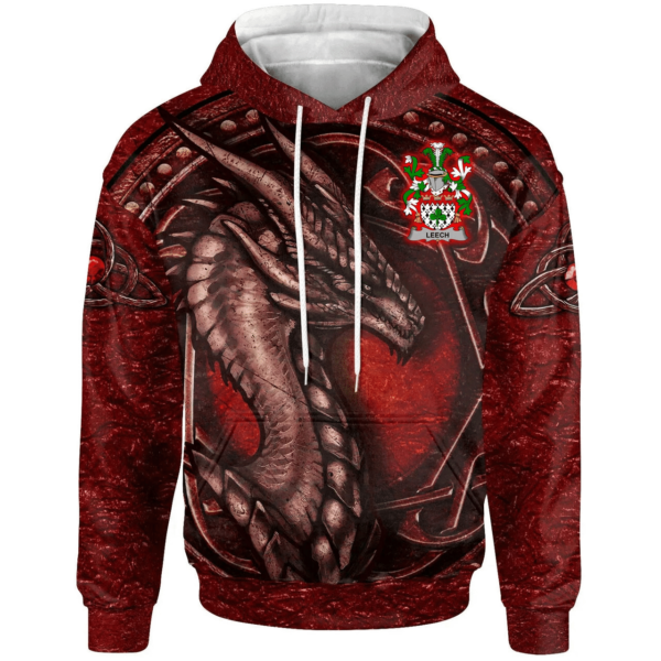 Ireland Hoodie - Leech Irish Family Crest Hoodie - Celtic Red Dragon