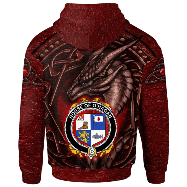 Ireland Hoodie - House of O'HAGAN Irish Family Crest Hoodie - Celtic Red Dragon - Image 2