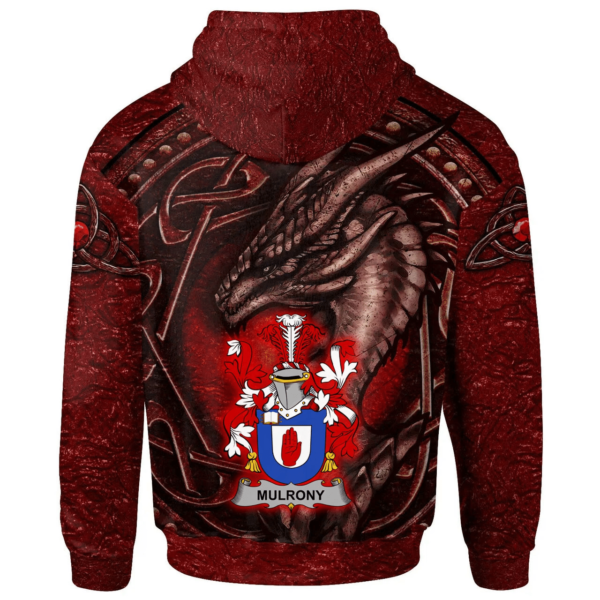 Ireland Hoodie - Mulrony or O'Mulroney Irish Family Crest Hoodie - Celtic Red Dragon - Image 2