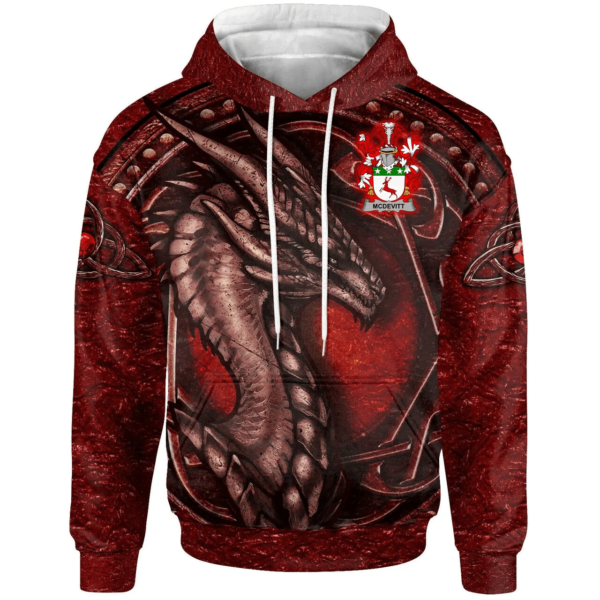 Ireland Hoodie - McDevitt Irish Family Crest Hoodie - Celtic Red Dragon