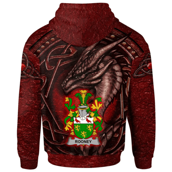 Ireland Hoodie - Rooney or O'Rooney Irish Family Crest Hoodie - Celtic Red Dragon - Image 2