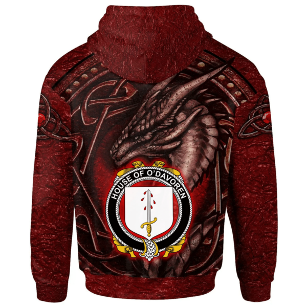 Ireland Hoodie - House of O'DAVOREN Irish Family Crest Hoodie - Celtic Red Dragon - Image 2