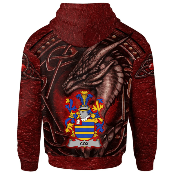 Ireland Hoodie - Cox Irish Family Crest Hoodie - Celtic Red Dragon - Image 2