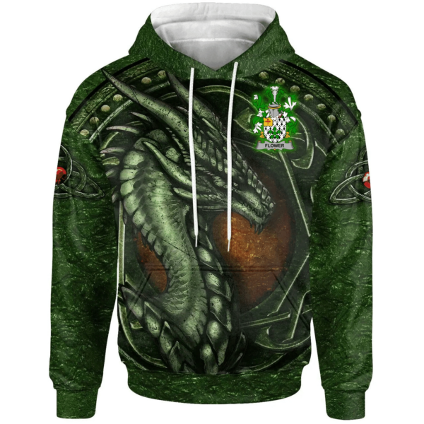 Ireland Hoodie - Flower Irish Family Crest Hoodie - Celtic Green Dragon