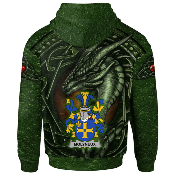 Ireland Hoodie - Molyneux Irish Family Crest Hoodie - Celtic Green Dragon - Image 2