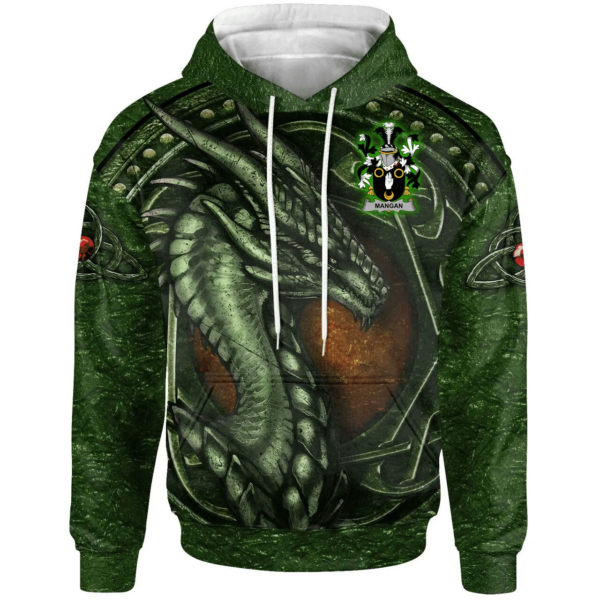 Ireland Hoodie - Mangan or O'Mangan Irish Family Crest Hoodie - Celtic Green Dragon