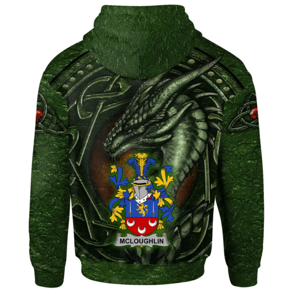 Ireland Hoodie - McLoughlin or Loughlin Irish Family Crest Hoodie - Celtic Green Dragon - Image 2