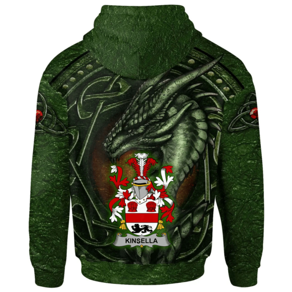 Ireland Hoodie - Kinsella or Kinsellagh Irish Family Crest Hoodie - Celtic Green Dragon - Image 2