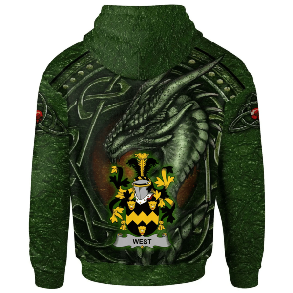 Ireland Hoodie - West Irish Family Crest Hoodie - Celtic Green Dragon - Image 2