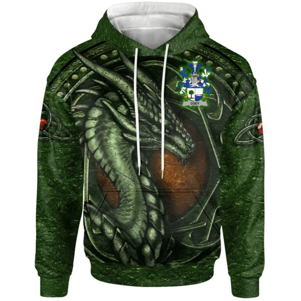 Ireland Hoodie - Coey or McCoey Irish Family Crest Hoodie - Celtic Green Dragon