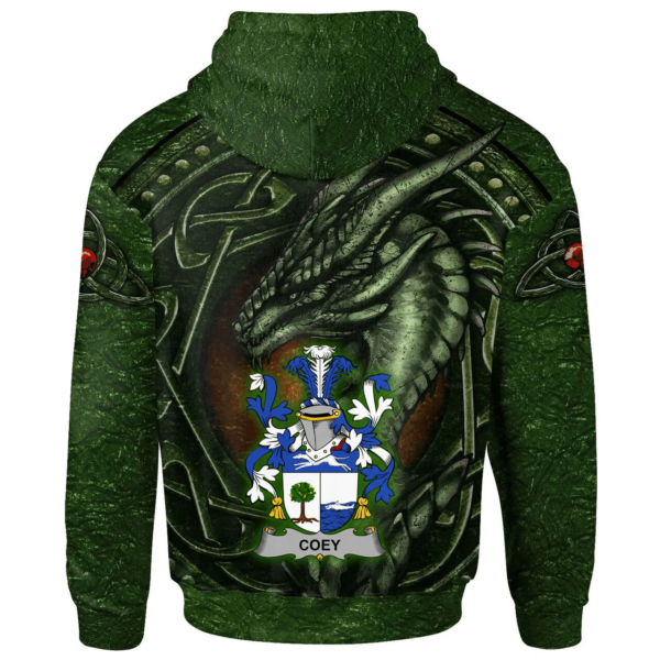 Ireland Hoodie - Coey or McCoey Irish Family Crest Hoodie - Celtic Green Dragon - Image 2