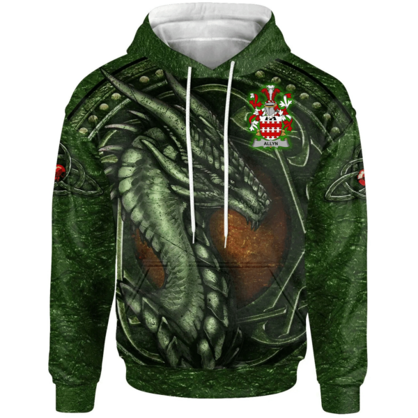 Ireland Hoodie - Allyn Irish Family Crest Hoodie - Celtic Green Dragon