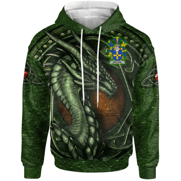 Ireland Hoodie - Mullins or O'Mullins Irish Family Crest Hoodie - Celtic Green Dragon