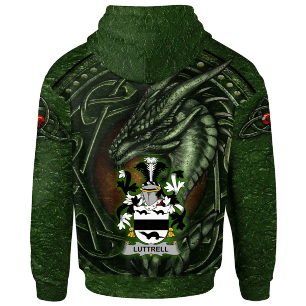 Ireland Hoodie - Luttrell Irish Family Crest Hoodie - Celtic Green Dragon - Image 2